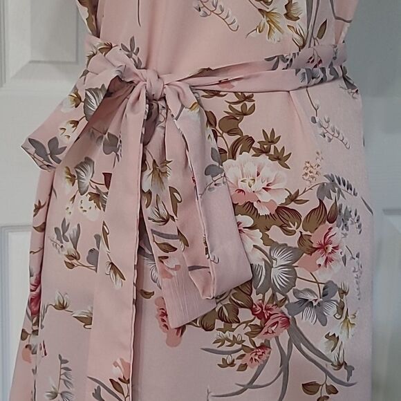 🎁3/$30🎁 Shift Dress Pink Floral w Matching Tie Waist sz L - Picture 2 of 7